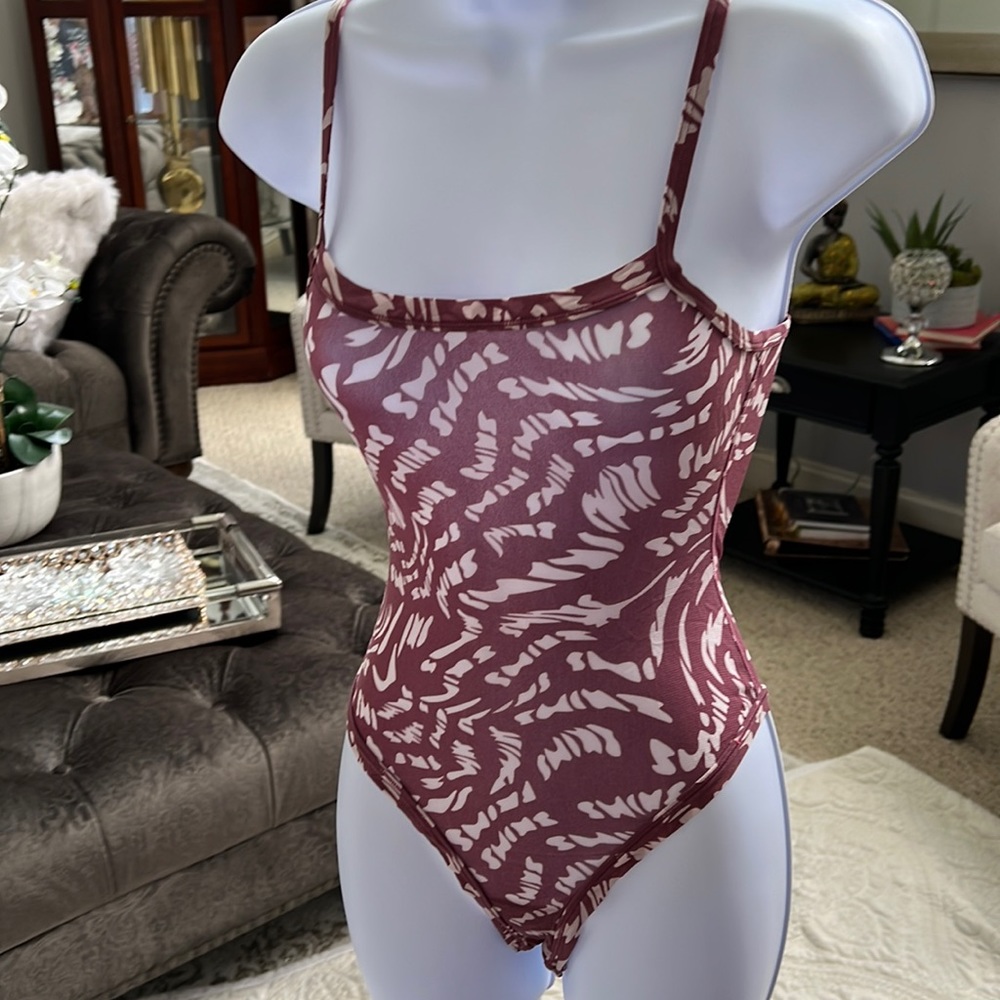 SKIMS Mauve Pink Animal-Print Scoop-Neck Bodysuit
